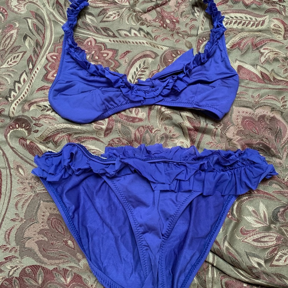 ABS Allen Schwartz, Blue 2pc Bikini w/Ruffles - 8